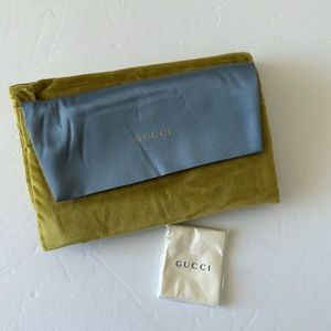 Authentic Gucci Pouch Sunglasses Yellow Folded Case 5" x 8.5" & Cleaning Cloth